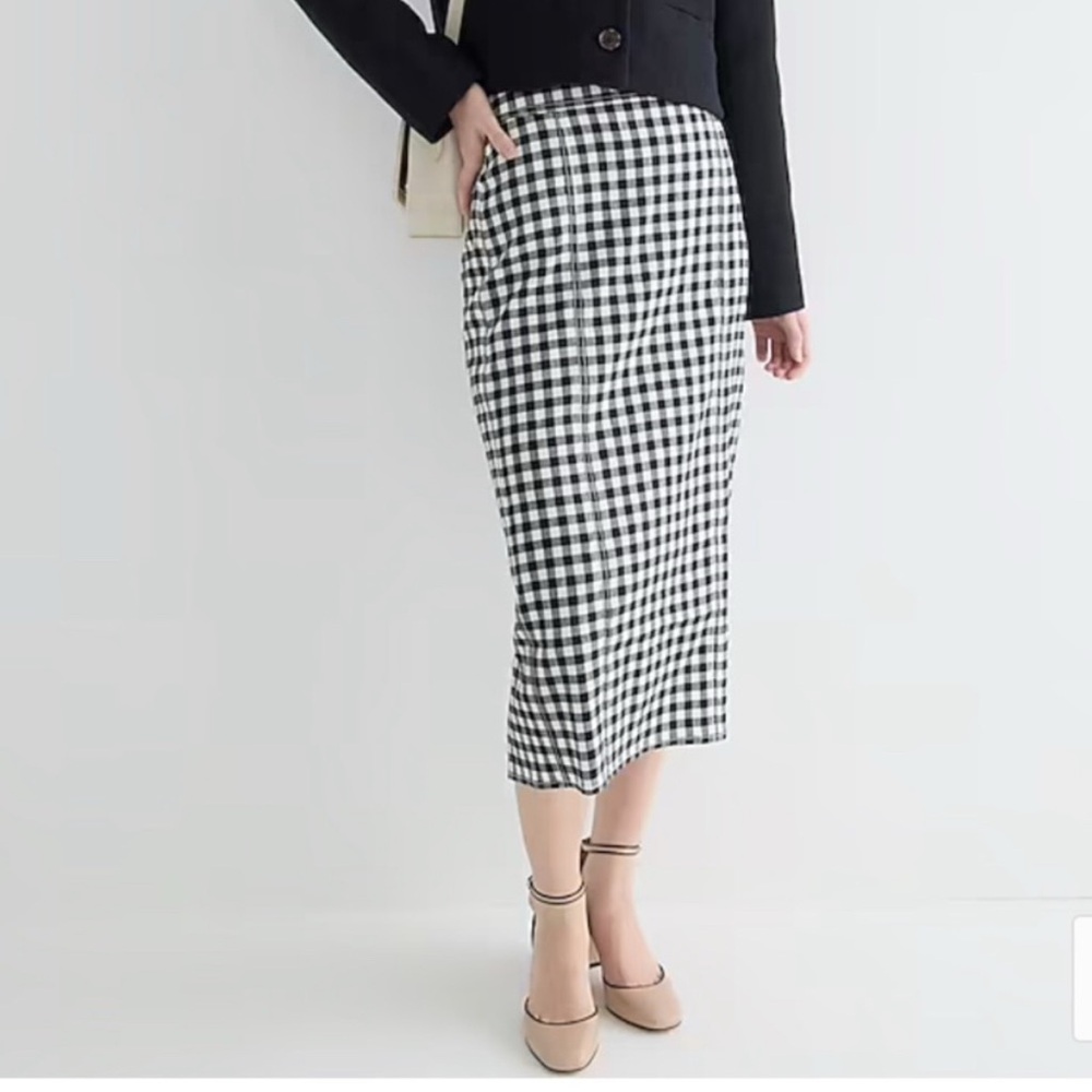 J. Crew Black and White Gingham Pencil Skirt